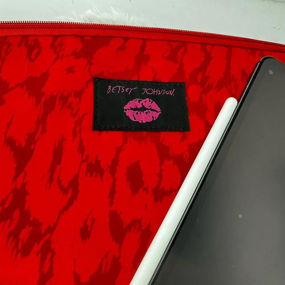 Vtg Dark Romance Betsey Johnson iPad Computer Case Red Animal Print Protection
